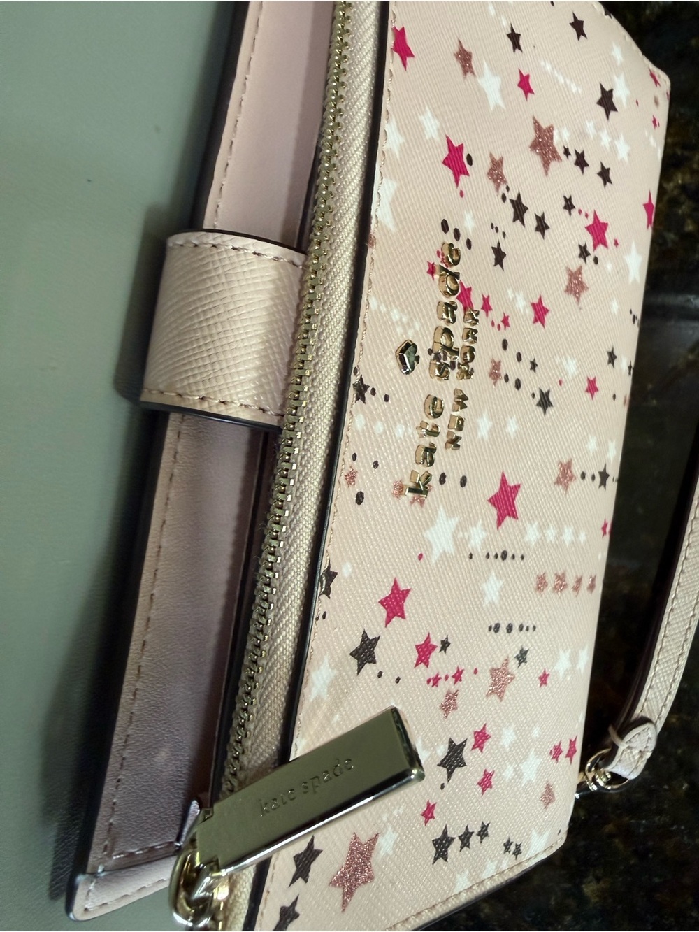 Kate Spade ♠️ Pink Star-Print Top Zip & Snap Closure Wristlet Wallet NWOT - Picture 4 of 7